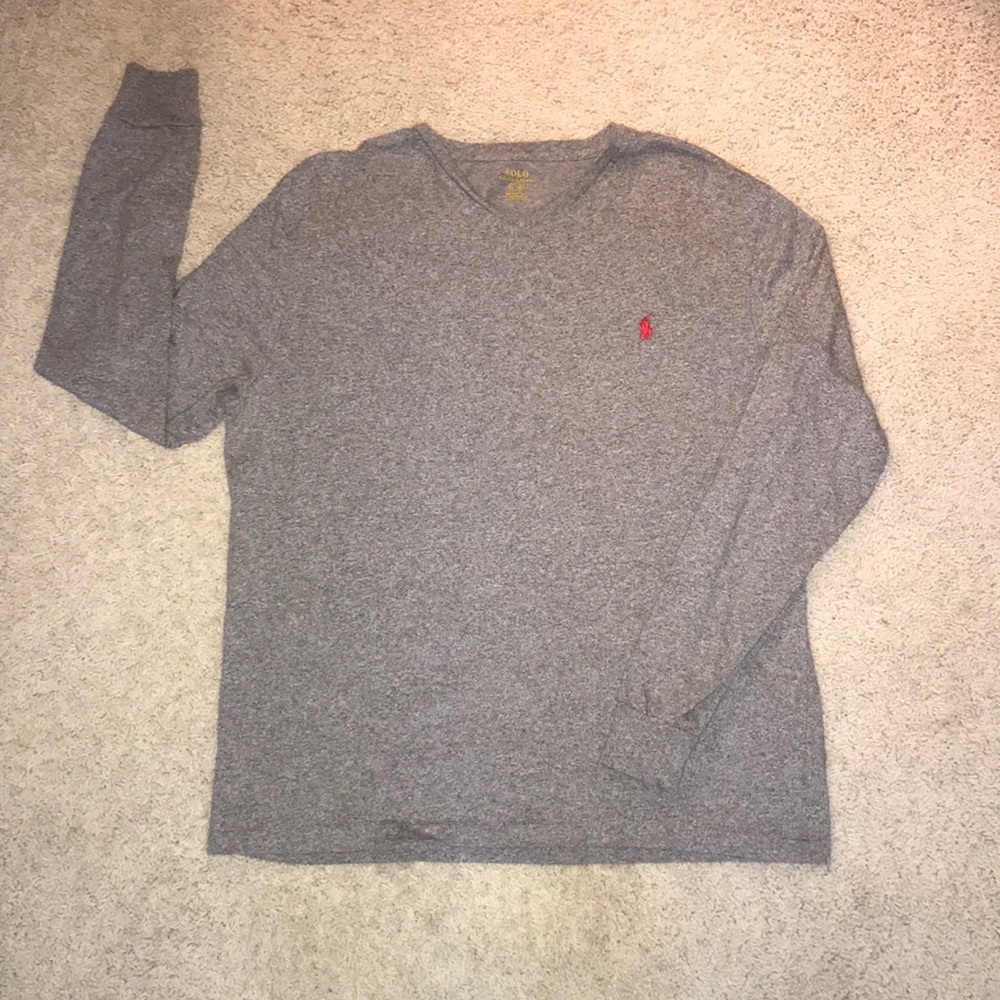 Polo Ralph Lauren Long Sleeve Gray V-Neck T-Shirt